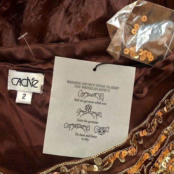 CACHE GOLD SEQUIN EMBELLISHED BEADED CRINKLE SKIRT SIZE 2/SMALL NWT - Picture 11 of 15